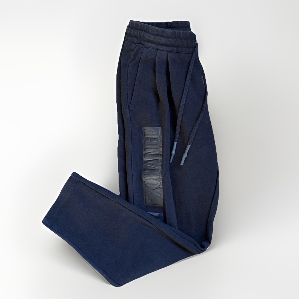 Armani Exchange Jogger Pant Women XS Navy Logo Decal Pleat Comfort Active Casual